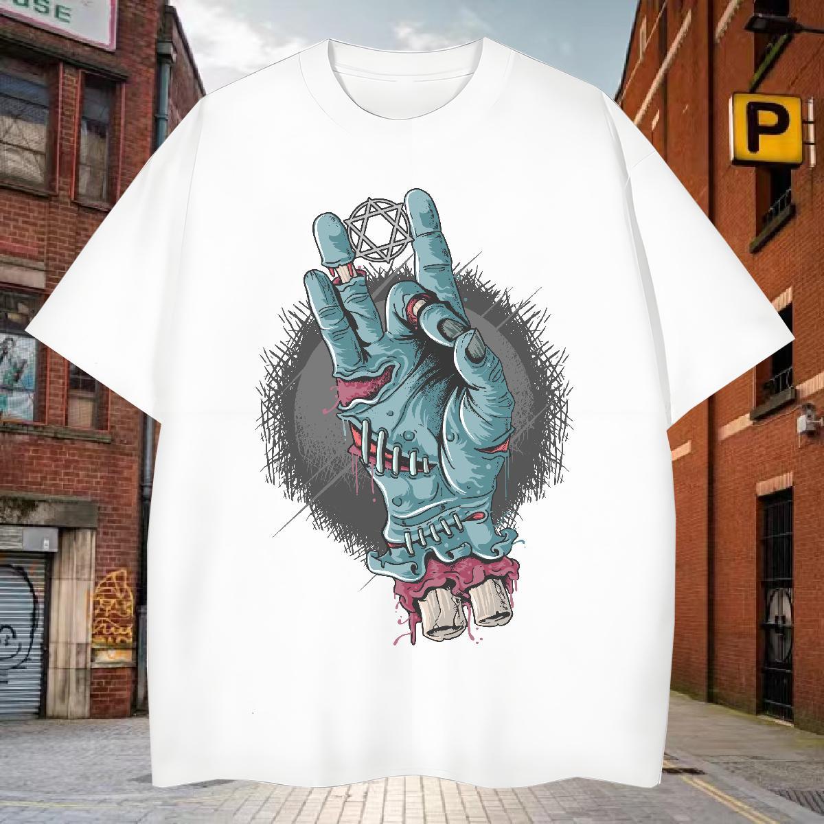 Cool Design Mens T Shirts hand Breathable Short Sleeve Casual Beach Skull 230g 100% Cotton Men Tops Tees Stylist Clothes