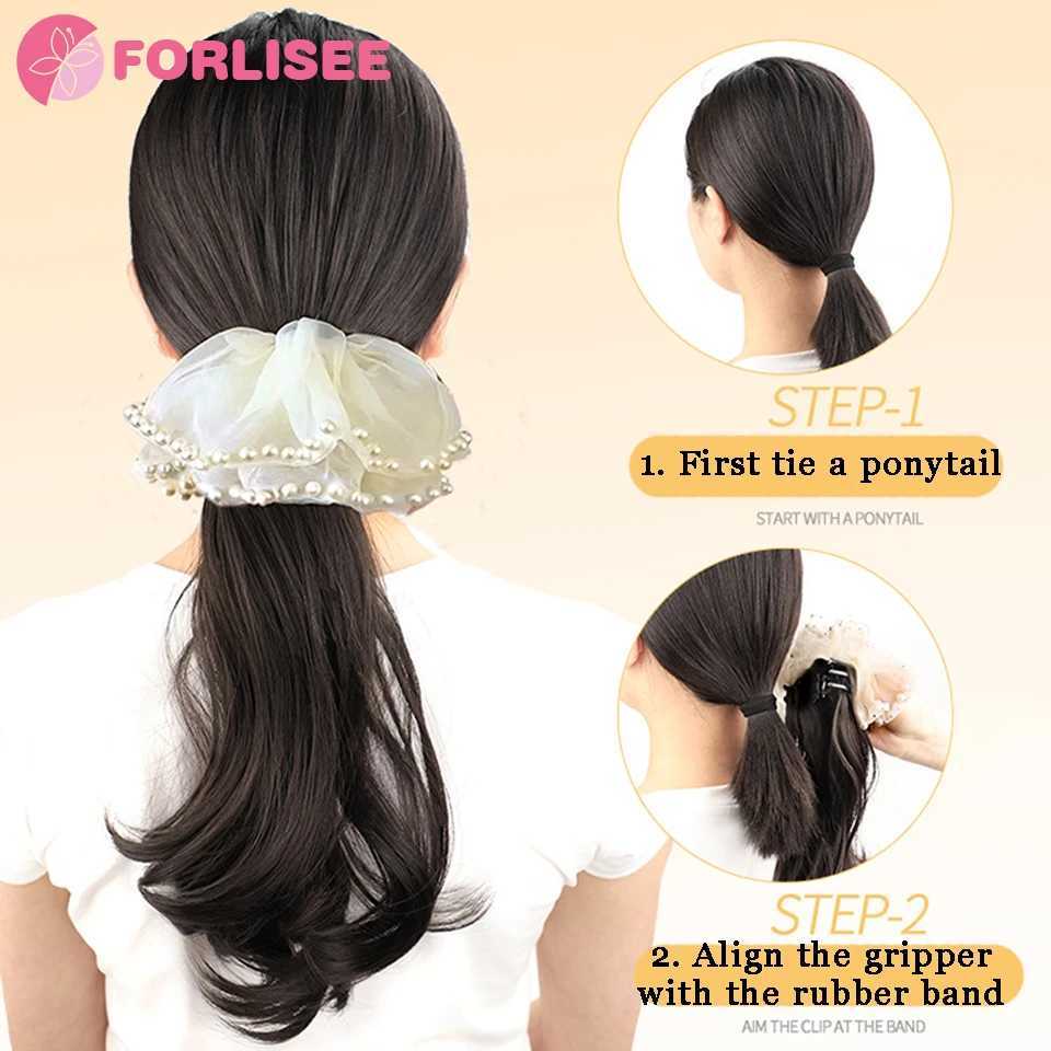 A synthetic ponytail wig suitable for women natural slightly curled pearl claw clip lazy high temperature and low hanging tie wig braided ponytail W24