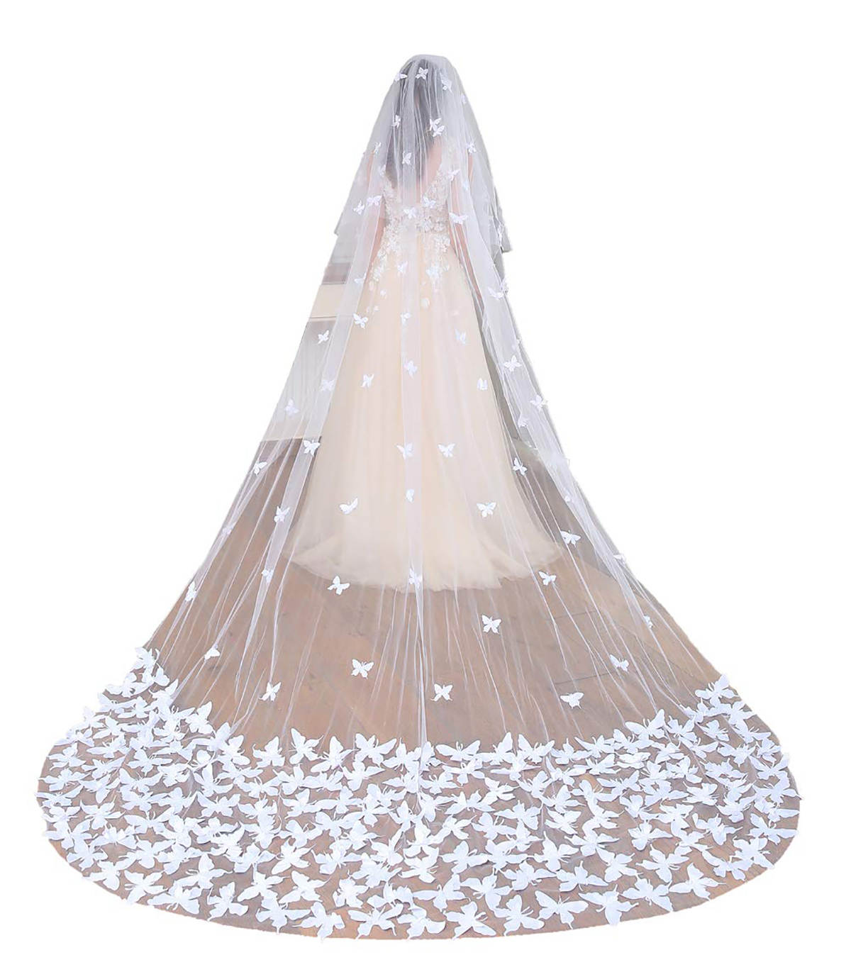 Butterfly Wedding Veil with 3D Appliques Cathedral Mantilla Bridal Veil Flowers Bridal Veil Soft Tulle Veil Custom Made