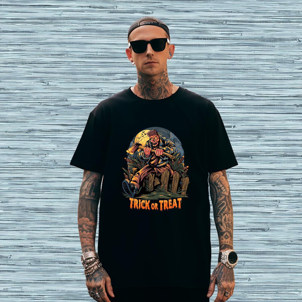 Classic T Shirts Men halloween Breathable Short Sleeve Casual Daily Wear Custom Printed 230g Pure Cotton Men Clothes T-Shirt Factory Direct Polos