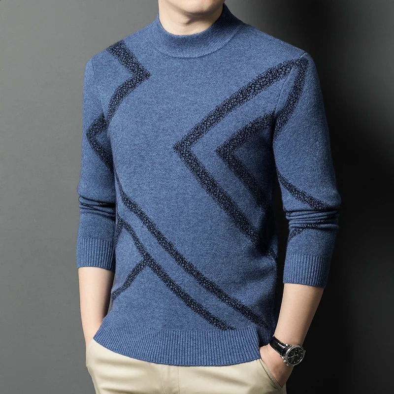 7 colors mens knitted sweater autumn and winter plain neck wool warm fashionable 240819