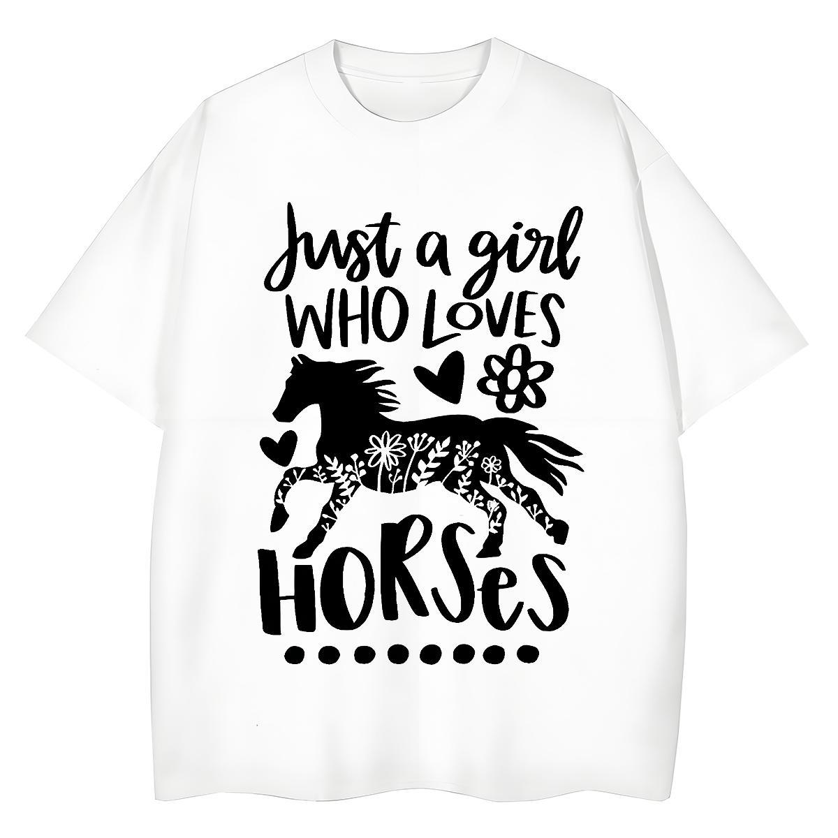 Soft T-Shirts for Men horse O-Neck Short Sleeve Home Outdoor Cartoon Print 230g Pure Cotton Men Tees Casual New Tops Tees