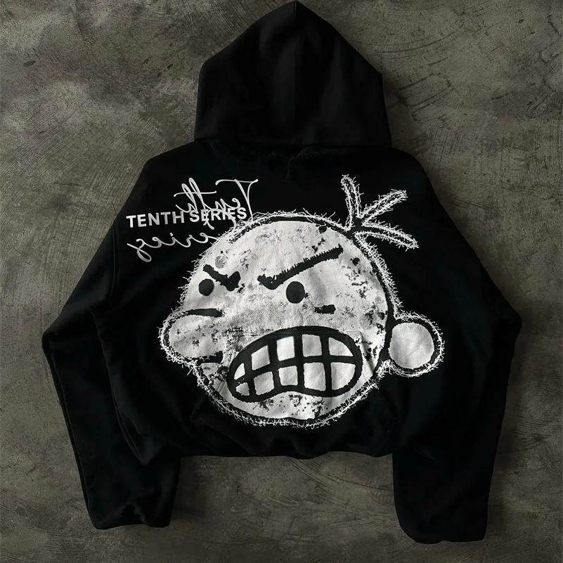 Streetwear Sweatshirt Harajuku Hip Hop Cartoon Graphic Printed Oversized Hoodies Men Women Y2K Gothic Black Pullover Hoodies 240819