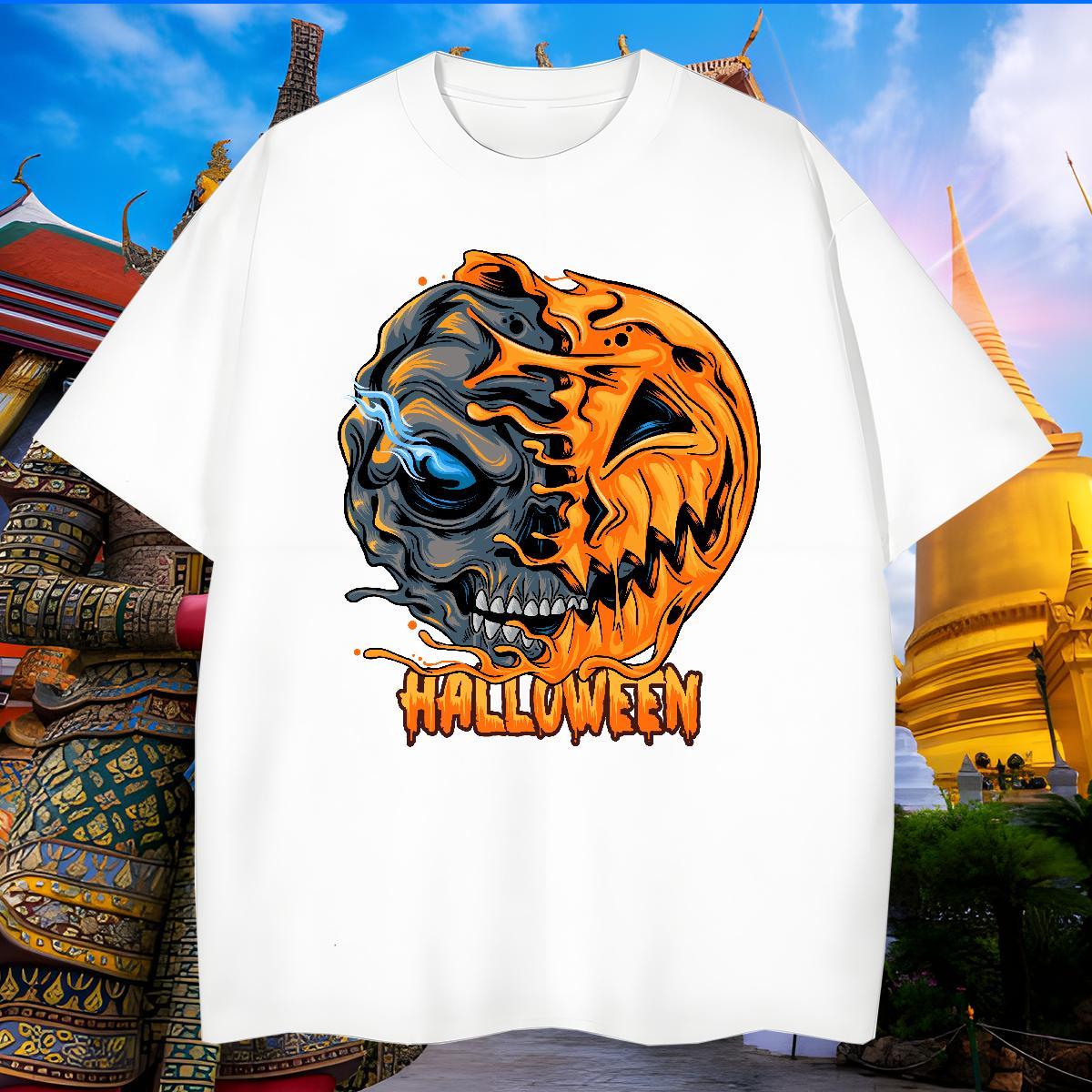 Loose Fit Man T Shirts pumpkin Round Neck Short Sleeve Anime Printing Street Custom Printing 230g 100% Cotton Tshirt for Man Woman Fashion Designer Te