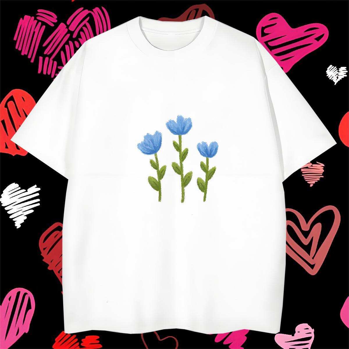 Brand Tshirt for Man Woman flower Street Casual 230g 100% Cotton Tops Shirt O-Neck Short Sleeve Popular Men T Shirts Custom Printing