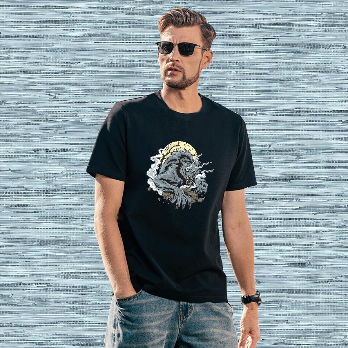 Custom Men Tees moon Home Outdoor 100% Cotton 230g Tshirts Breathable Classic T Shirt For Man Cartoon Print