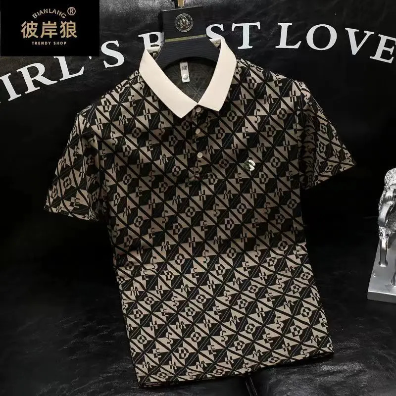 Mens Polo Shirt Lapel Button Up Polos Golf Shirt Graphic Prints Geometry Turndown High Quality Mens Casual T-shirts 240820