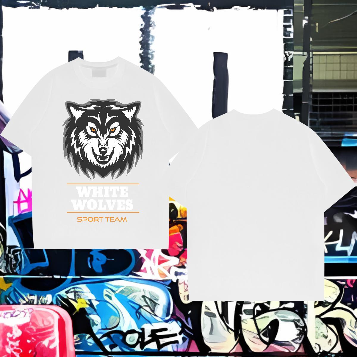 Loose T shirt wolf O-Neck Short Sleeve Daily Outfit DIY Logo Oversized 230g 100% Cotton Tshirts 2024 Designer Tee Shirt
