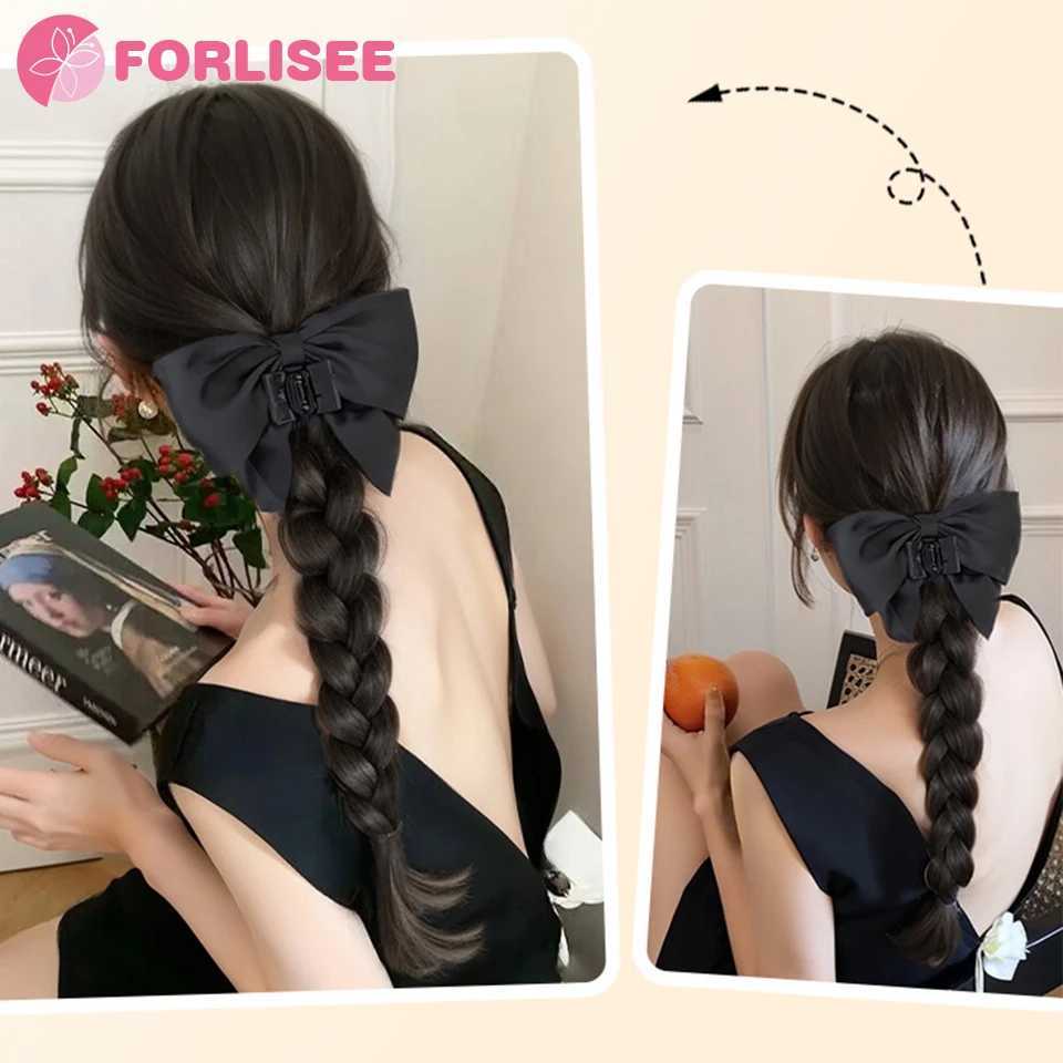 FORLISEE synthetic bow ponytail wig womens claw clip high ponytail curly hair natural new Chinese braided ponytail W240817