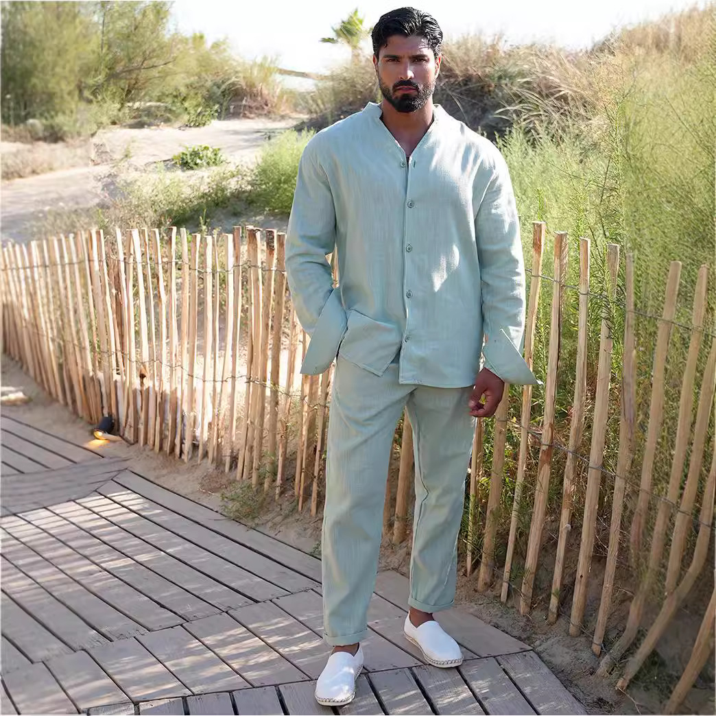 Tracksuit Mens Autumn Linen Long Sleeve Gym Wear Set Casual Fitness Combo with Jogger Pants R240820