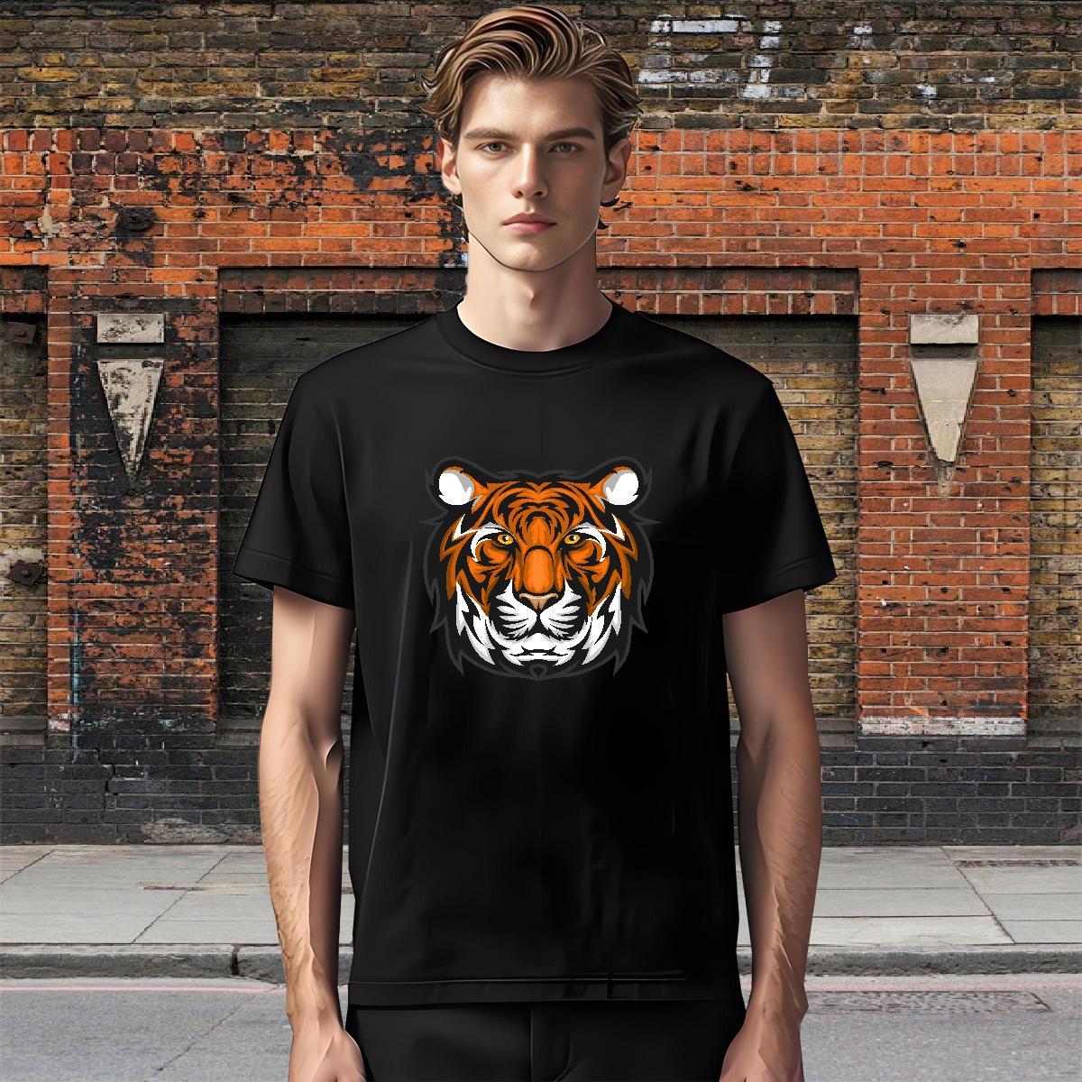 DIY Mens Tshirts tiger Spring Summer 100% Cotton 230g Top Tees O-Neck Short Sleeve High Quality Mens T Shirts Plus Size Cartoon