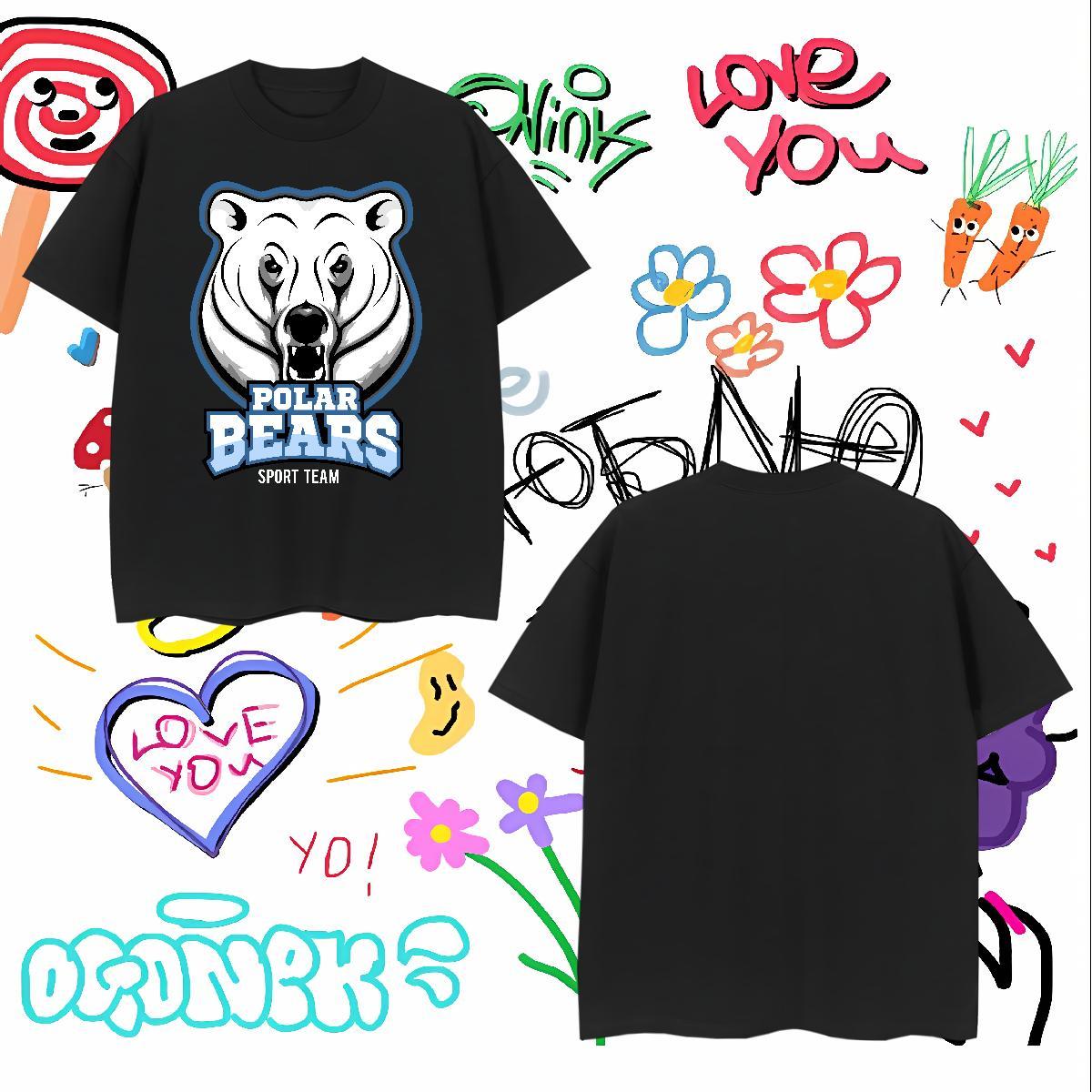 Soft Man T Shirts bear Short Sleeve O-Neck Outdoor Custom Printed 230g Cotton Men Clothes T-Shirt New Clothings