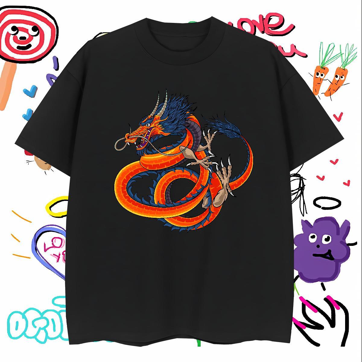Classic dragon T shirt Beach Men Clothes T-Shirt 230g Pure Cotton Classic Casual Short Sleeve Soft Cartoon Printing L-4XL Top Tees