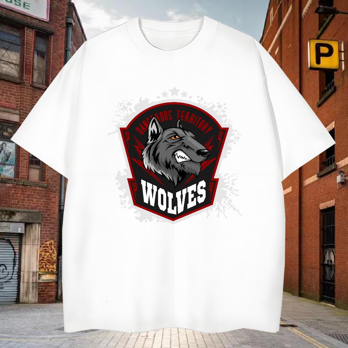 Comfortable T Shirt For Man wolf Breathable Short Sleeve Casual Beach Customized Print 230g Cotton Tshirt for Man Woman 2024 Summer Tops