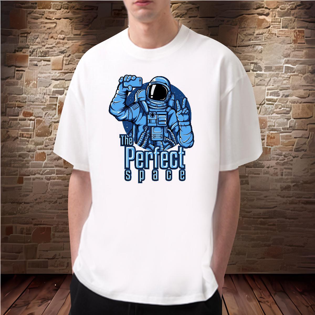 Classic spaceman 230g 100% Cotton Men Tshirts Casual Daily Wear O Neck Short Sleeves Men T Shirts Classic Casual Customized Tees Shirts