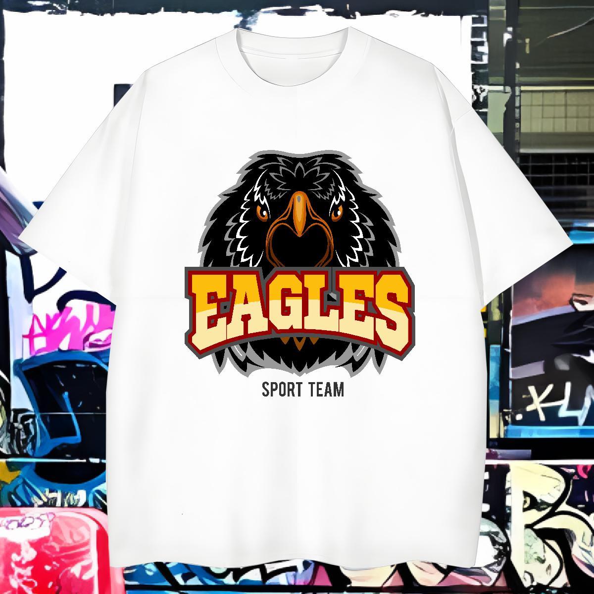 Loose Man T Shirts eagle O Neck Short Sleeves Anime Printing Street DIY 100% Cotton 230g Tshirts Fashion Tops Shirt