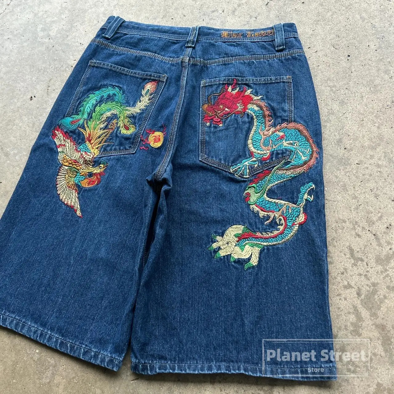 Dragon embroidery jeans men Y2k denim short harajuku vintage straight long streetwear pants hip hop trousers men clothing 240819