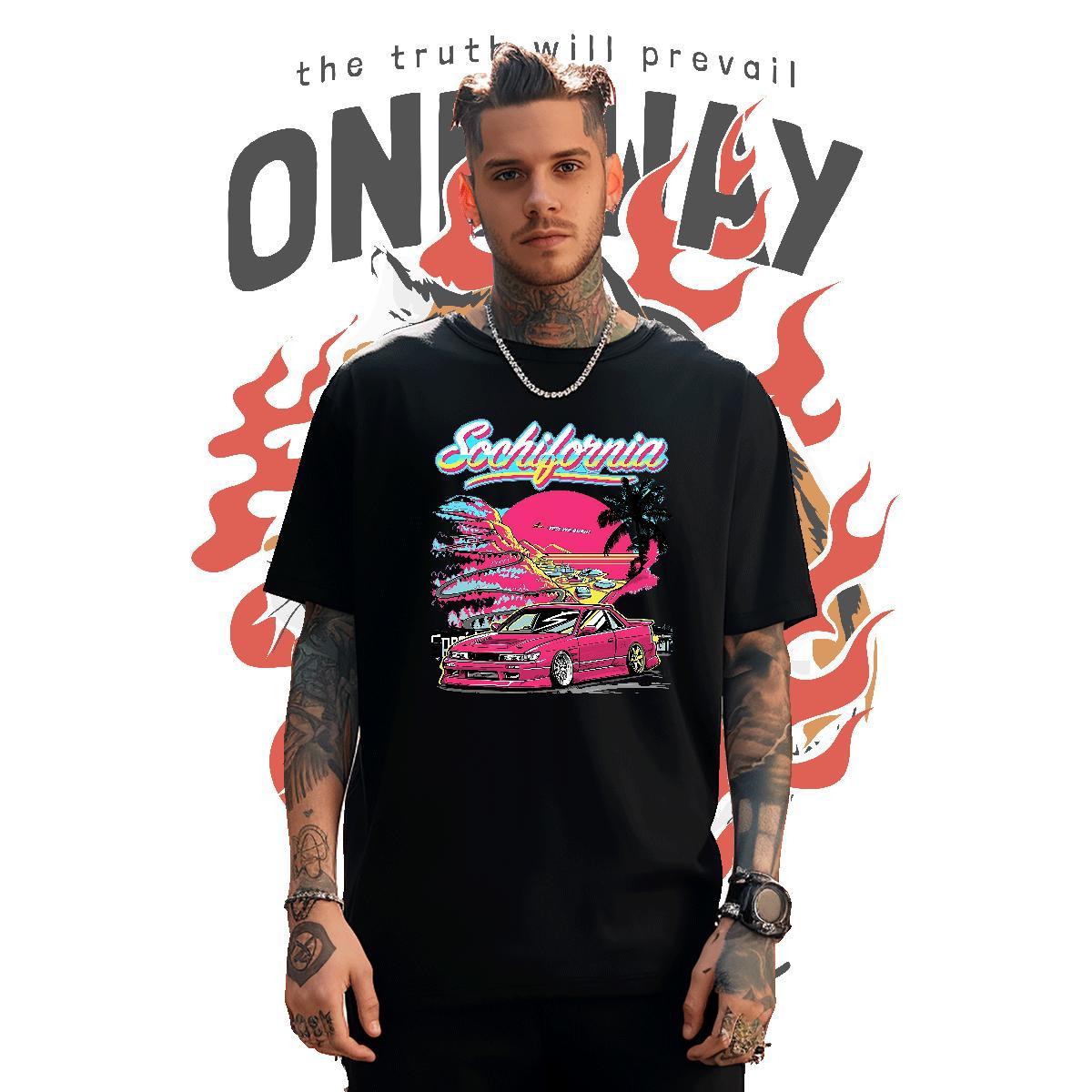 Loose Fit beach 230g Pure Cotton Men Tops Tees Outdoor Breathable Soft T Shirts Men Fashion New DIY Anime Tops Shirt