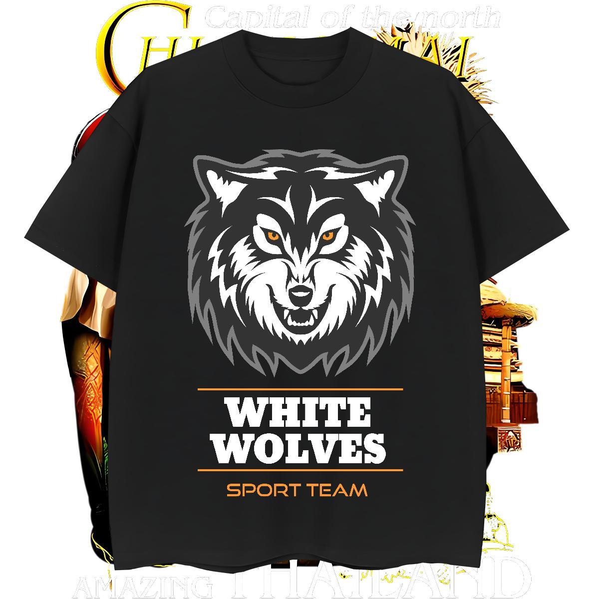 Loose Fit Man T Shirts wolf O Neck Short Sleeves Home Outdoor Plus Size Cartoon 230g Cotton Men Clothes T-Shirt Fashion Casual Wear