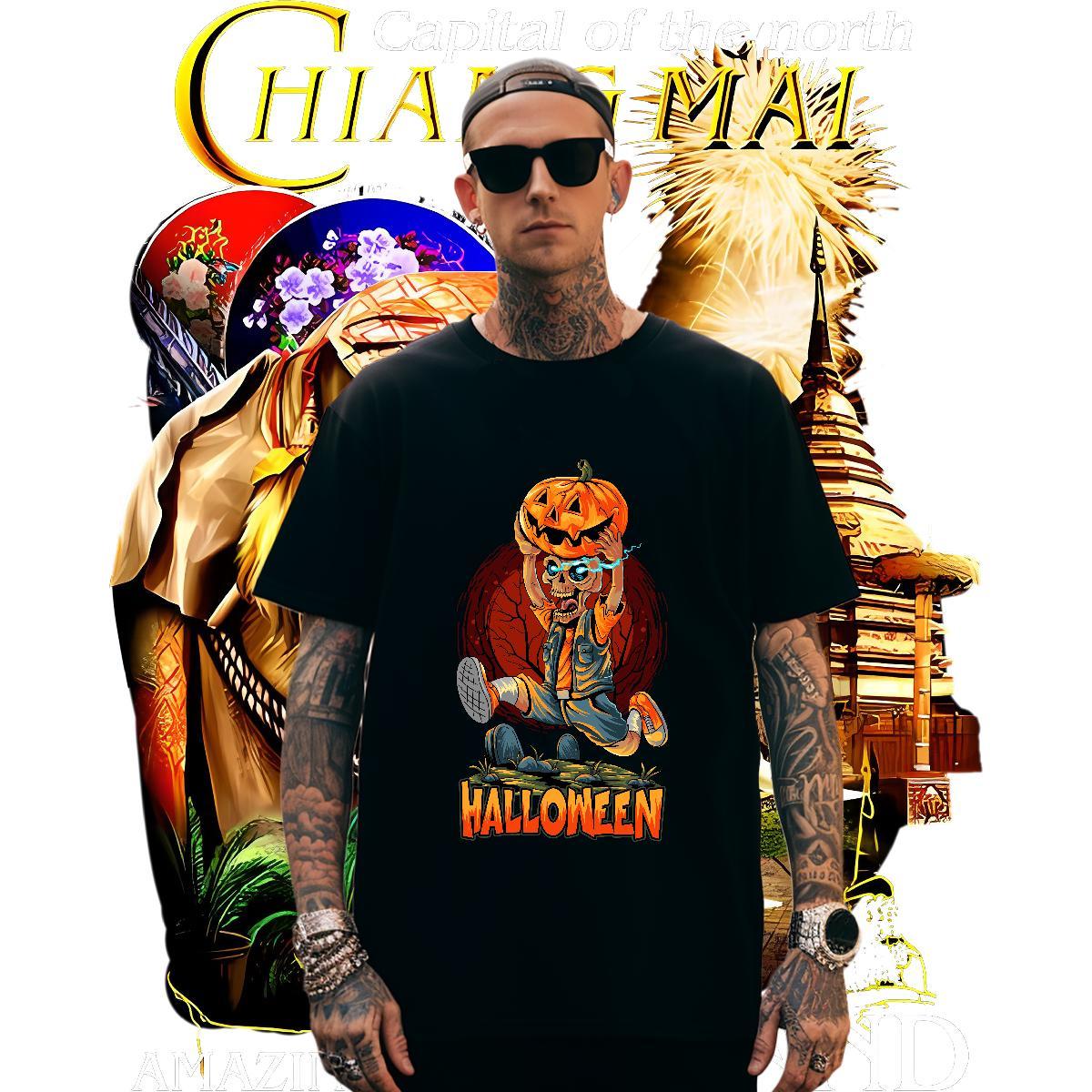 Unisex Man T Shirts pumpkin O Neck Short Sleeves Casual Beach Plus Size Custom 230g Cotton Mens Tshirts Free Shipping Clothings