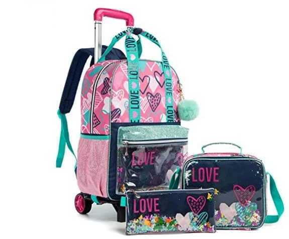 16 Inch 3 pcs set Kids School Trolley backpack Bag Wheeled Backpack School Bags with wheels School Trolley Bags wheels lunch bag Y240820