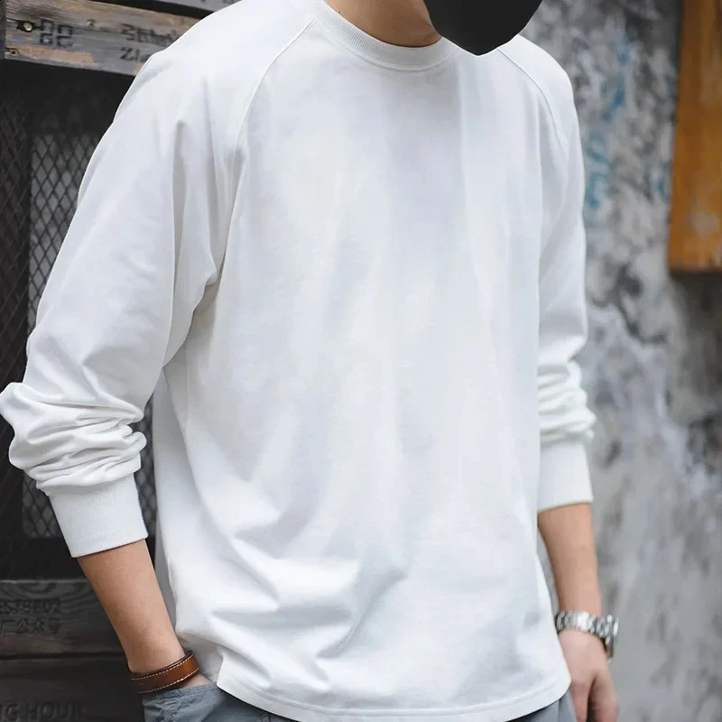 Maden Solid T-shirts Men Retro Cotton College Casual Vintage Long-sleeved T-shirt Candy Color Sports Bottoming Shirt Men 240820