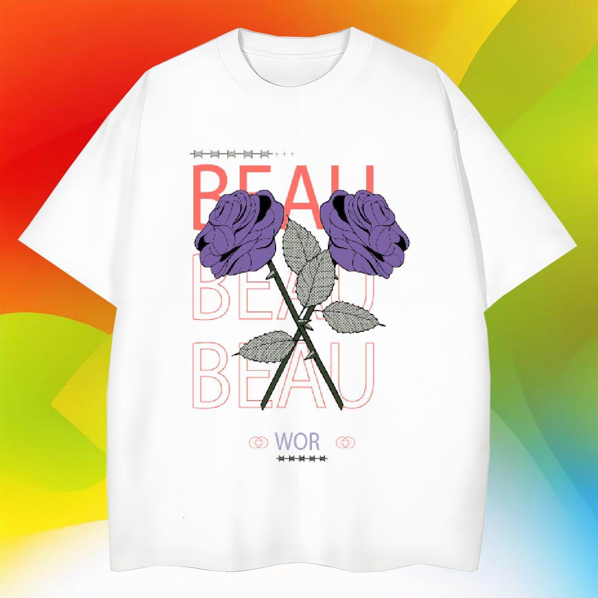 TOP Quality Mens Tshirts Beach 230g Cotton Graphic O Neck Short Sleeves flower Men T Shirts New Designer Tees