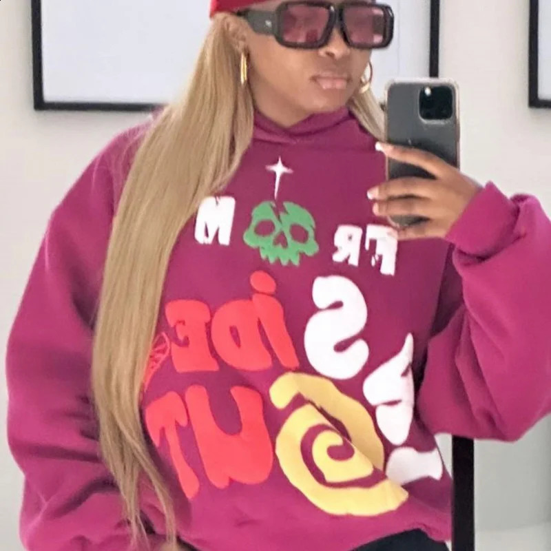 Y2K Hoodie Color Letter Printed Womens Harajuku Hip Hop Loose Sweatshirt Rock Gothic Street Clothing 240814