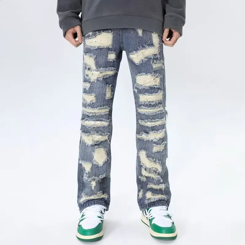4Ropa Grunge Y2K Streetwear Baggy Stacked Ripped Jeans Pants Men Clothing Straight Women Hip Hop Denim Trousers Moda Hombre 240819