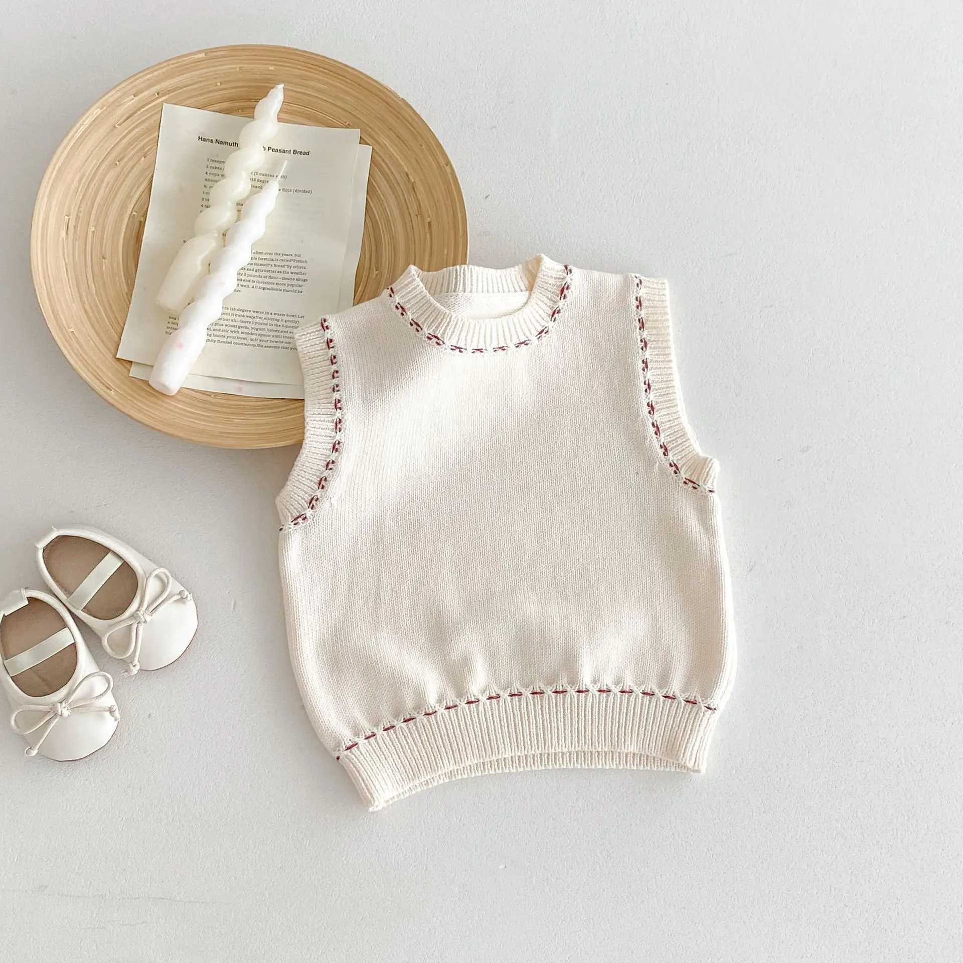 Autumn New Children Knitted Vest Solid Versatile Boys Girls Sleeveless Sweater Toddler Casual Pullover Tops Kids ClothesXJ240819