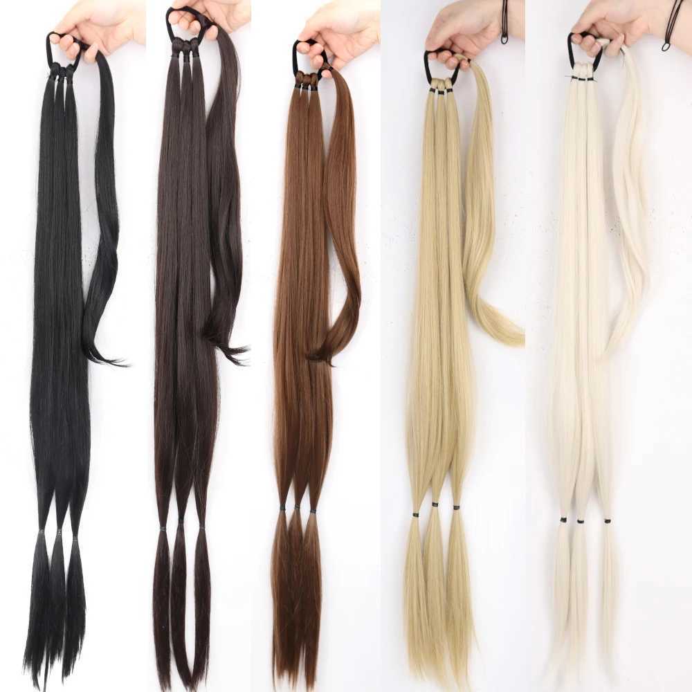 MISSQUEEN long straight braided ponytail synthetic ponytail hair extension black brown brain ponytail suitable for women W240817