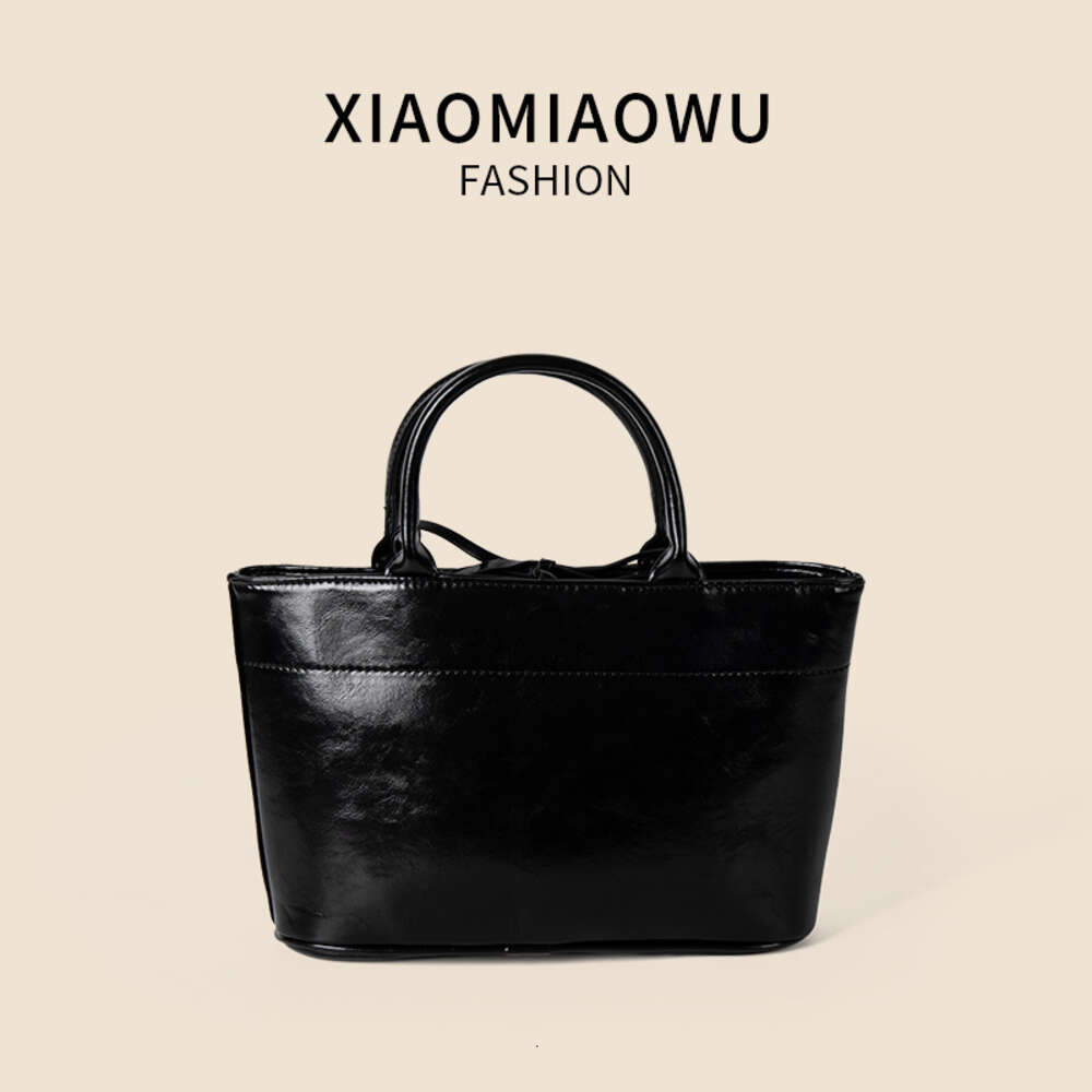 Summer Korean version vegetable basket handbag, simple solid color, open mouth bucket bag, high-end, exquisite, niche commuting bag