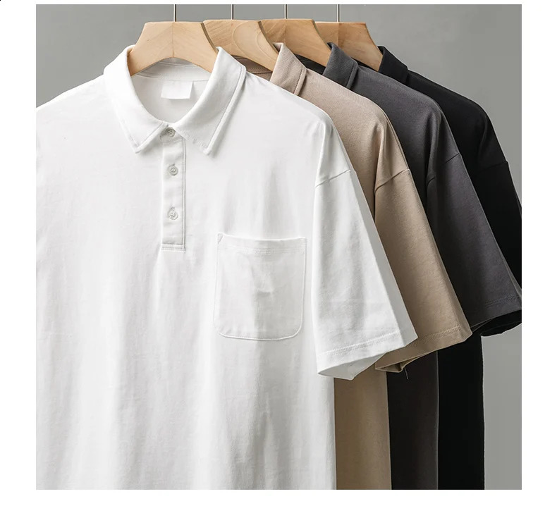 DUKEEN 260G Heavyweight Mens Polo Shirts 100% Cotton 2024 Summer Short-Sleeve White Pocket T Shirts Golf Wear Mens Clothing 240819