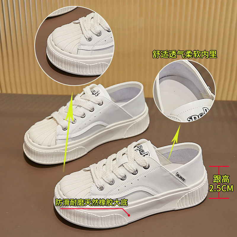 Ddmysports Shell Head Genuine Leather Small White Spring New Flat Bottomed Sports And Leisure For Women In Fashion Two Wearing S Shoes Trend OUTDOOR