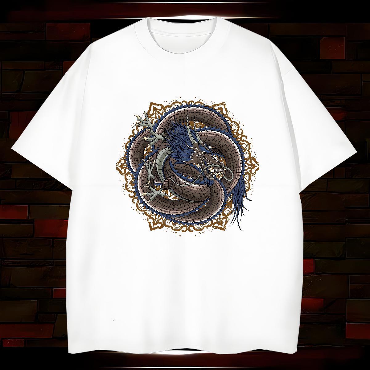 T Shirts Men 230g 100% Cotton dragon Street Casual Breathable Short Sleeve DIY Anime Couples T Shirts 2024 Summer Loose Fit Wear