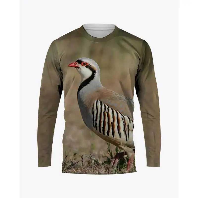 Camouflage Hunting Animals Quail Print Summer Mens O-Neck T-shirt Casual Long Sleeve Oversized Pullover Fashion Men ClothingXJ240819