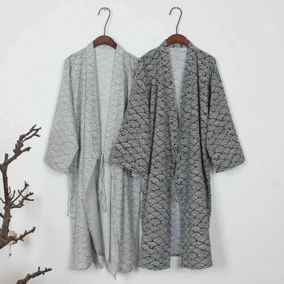 Mens Classic Japanese Bathroom Sleepwear Yukata Kimono Dress Sleepwear Cotton Friendly Robe Loose Casual SleepwearW240719