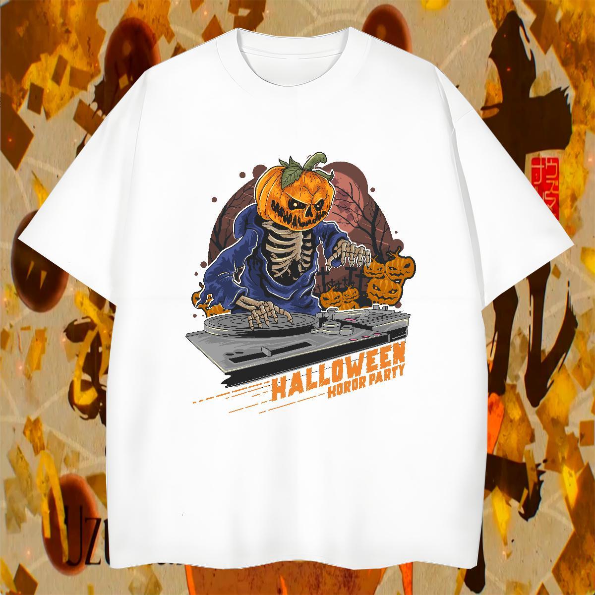 Wholesale T-Shirts for Men pumpkin Crew Neck Breathable High Street Hip Hop Anime 230g 100% Cotton Couples T Shirts 2024 Summer Polos