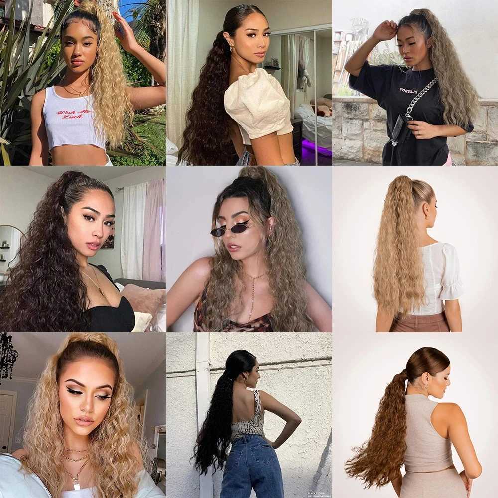 55CM long corn wavy ponytail with hair wrapped around the hair clip Ombre black hair extension ponytail W240817