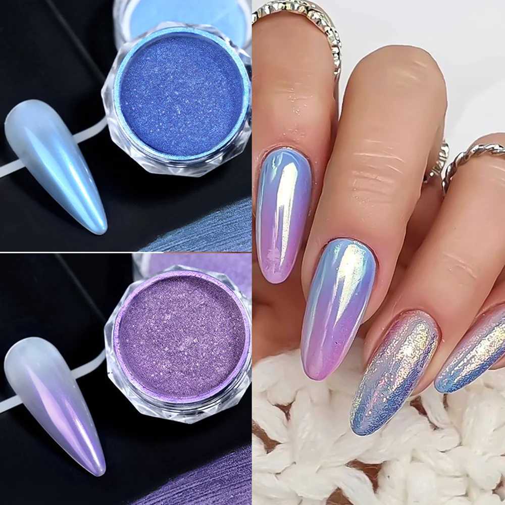 Purple Gradient Chrome Pearl Nail Powder Mirror Effect Nail Art Glitter Pigments Dust Super Shiny Nail Rubbing PowderXJ240815