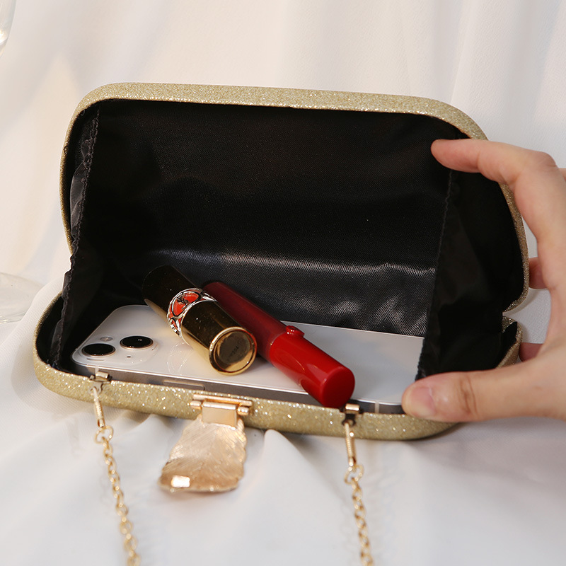 2024 New Metal Leaf Box Square Banquet Dress Handbag Small Hand Bag Women