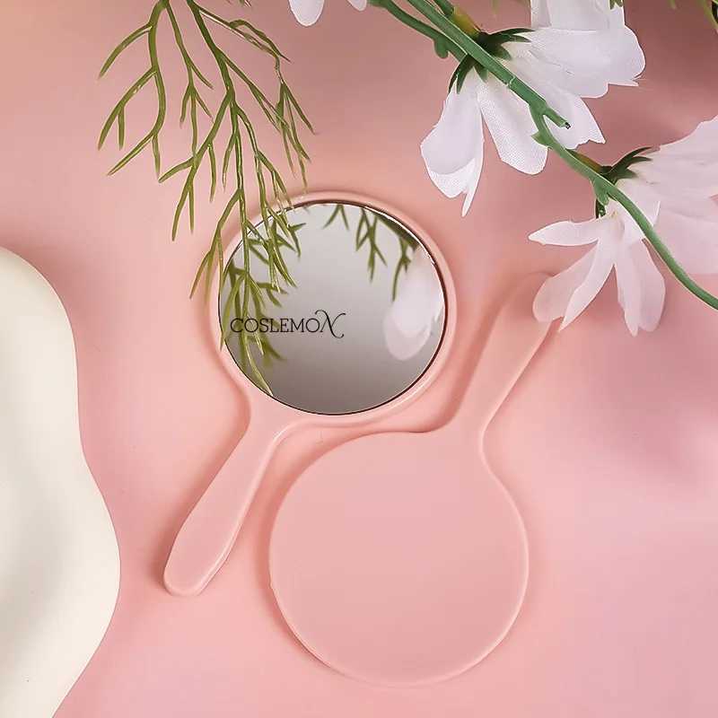 Mirror Cute with Handle Makeup DIY Small Round SPA Salon Compact Mirrors Cosmetic Simple Cute Pink White Makeup Mirror Y240819