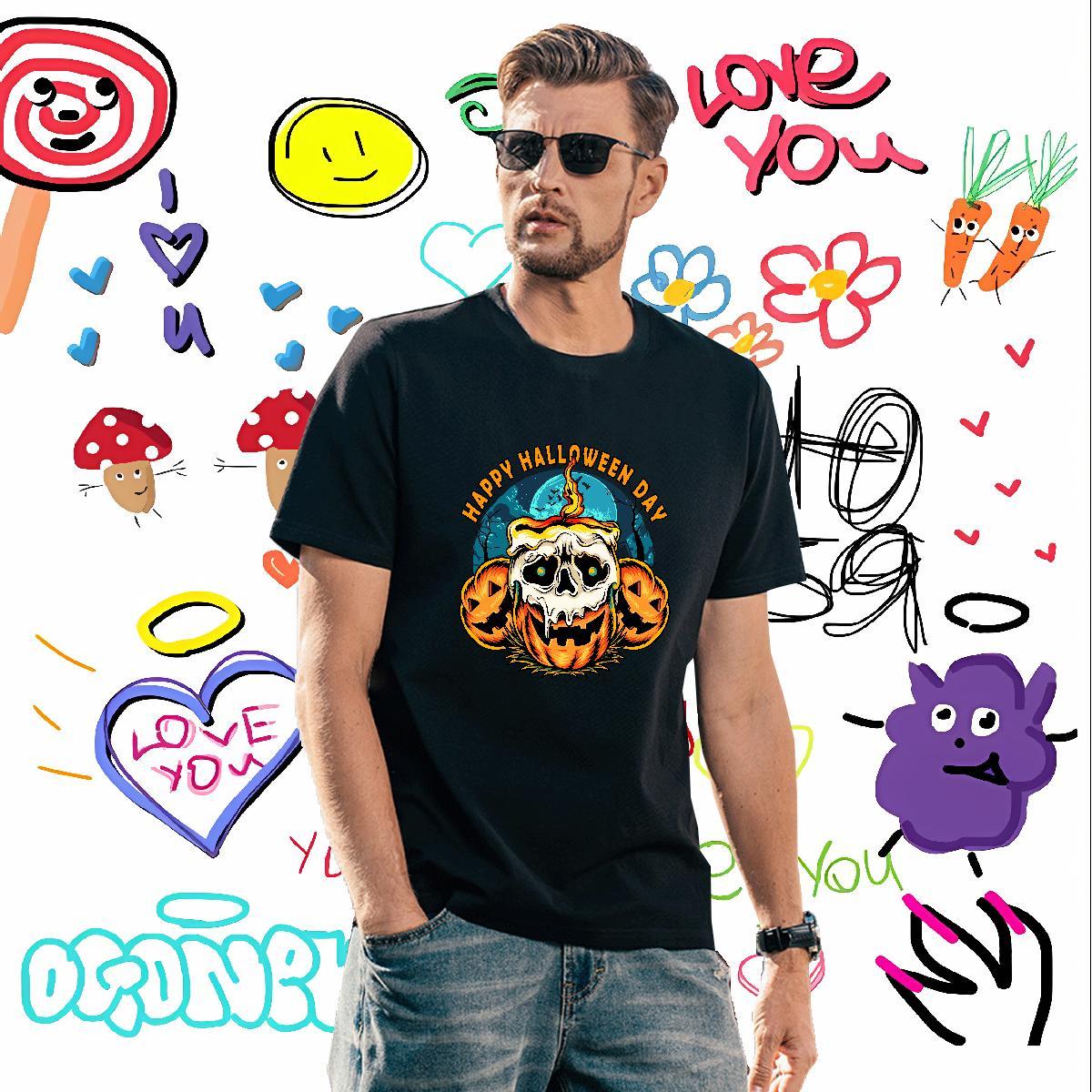 Wholesale T-Shirts pumpkin Breathable Crew Neck Daily Wear Plus Size Custom 230g 100% Cotton Men Tops Tees Casual New Polos