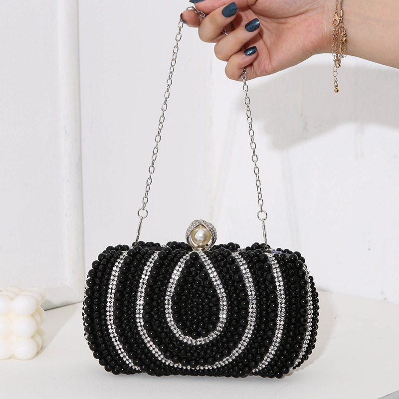 New Women's Evening Handmade Pearl Embroidery with Diamond Embedding Banquet Dress Handheld Bag