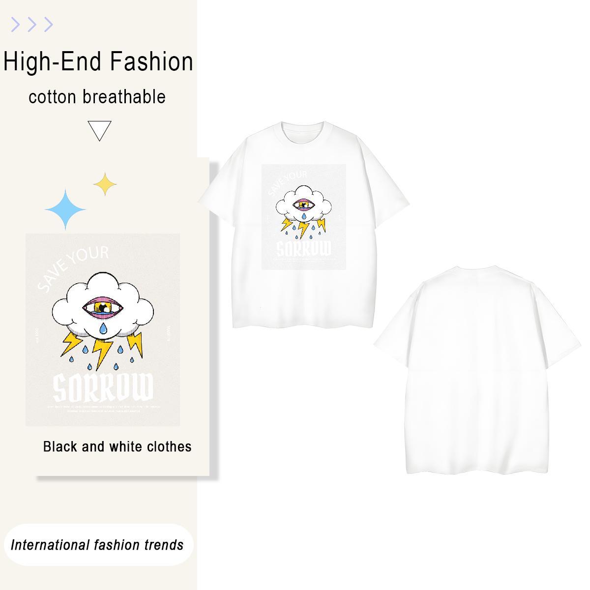 Soft watching 100% Cotton 230g Men Clothes T-Shirt Summer Casual Breathable Mens T Shirts Stylist DIY Anime Clothings