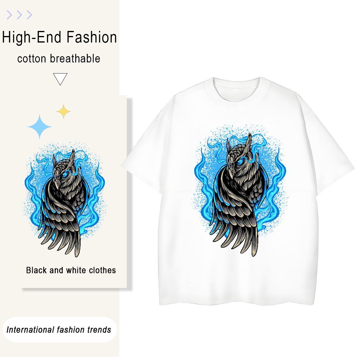 Fashion Casual Men Tops Tees eagle Street Wear 100% Cotton 230g Tops Shirt Breathable Crew Neck High Quality T Shirt For Man Oversized 3XL 4XL