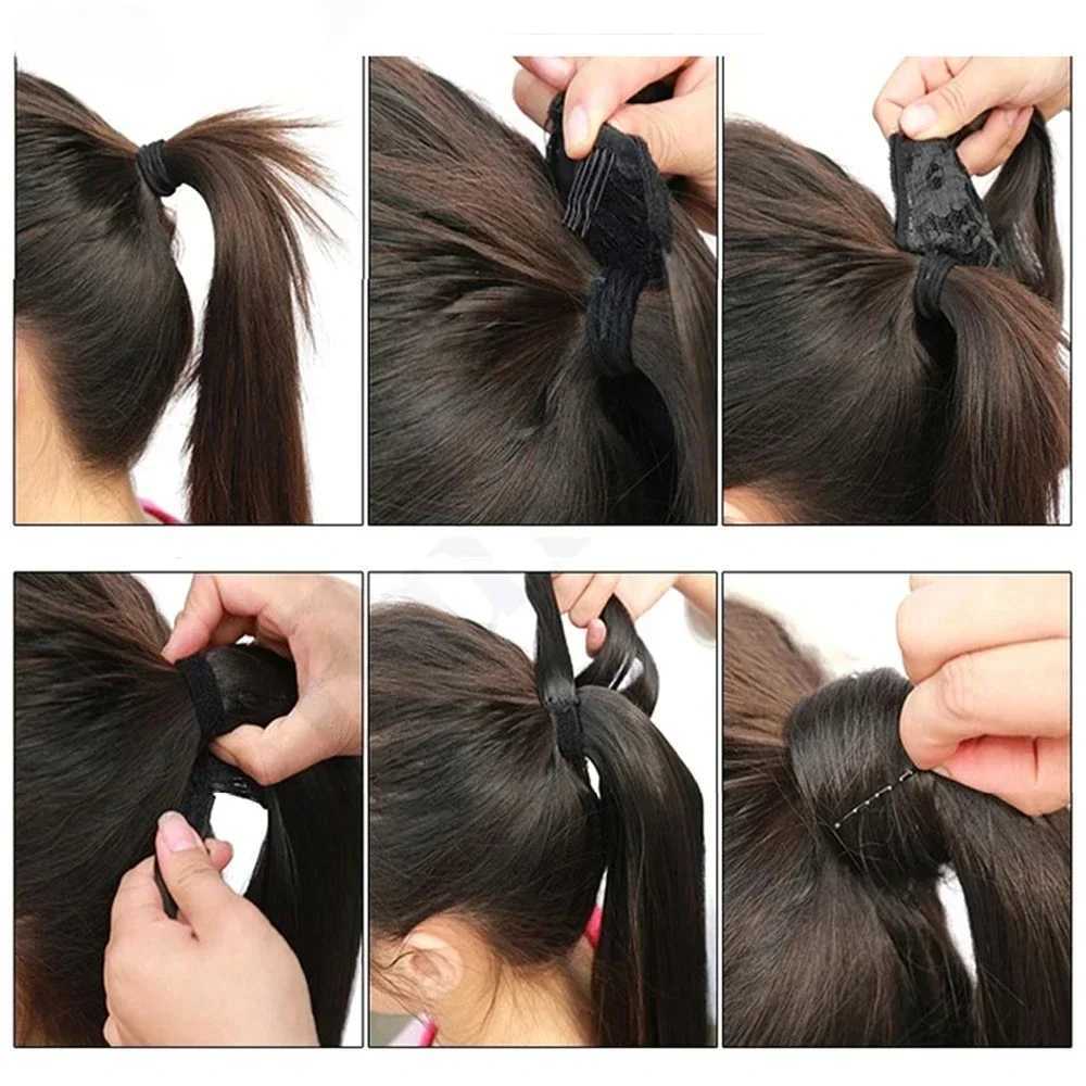 African wigclip in ponytail 22 inch female synthetic hair black brown gradient hair extended ponytail W240817