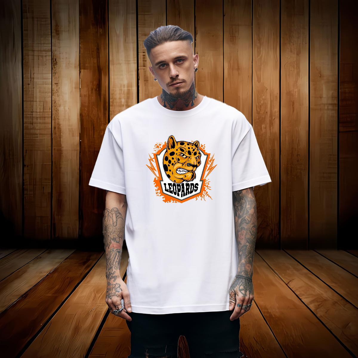 Loose Men T Shirts leopard O-Neck Short Sleeve Beach Anime 230g Pure Cotton Men Tees Designer Tops Shirt
