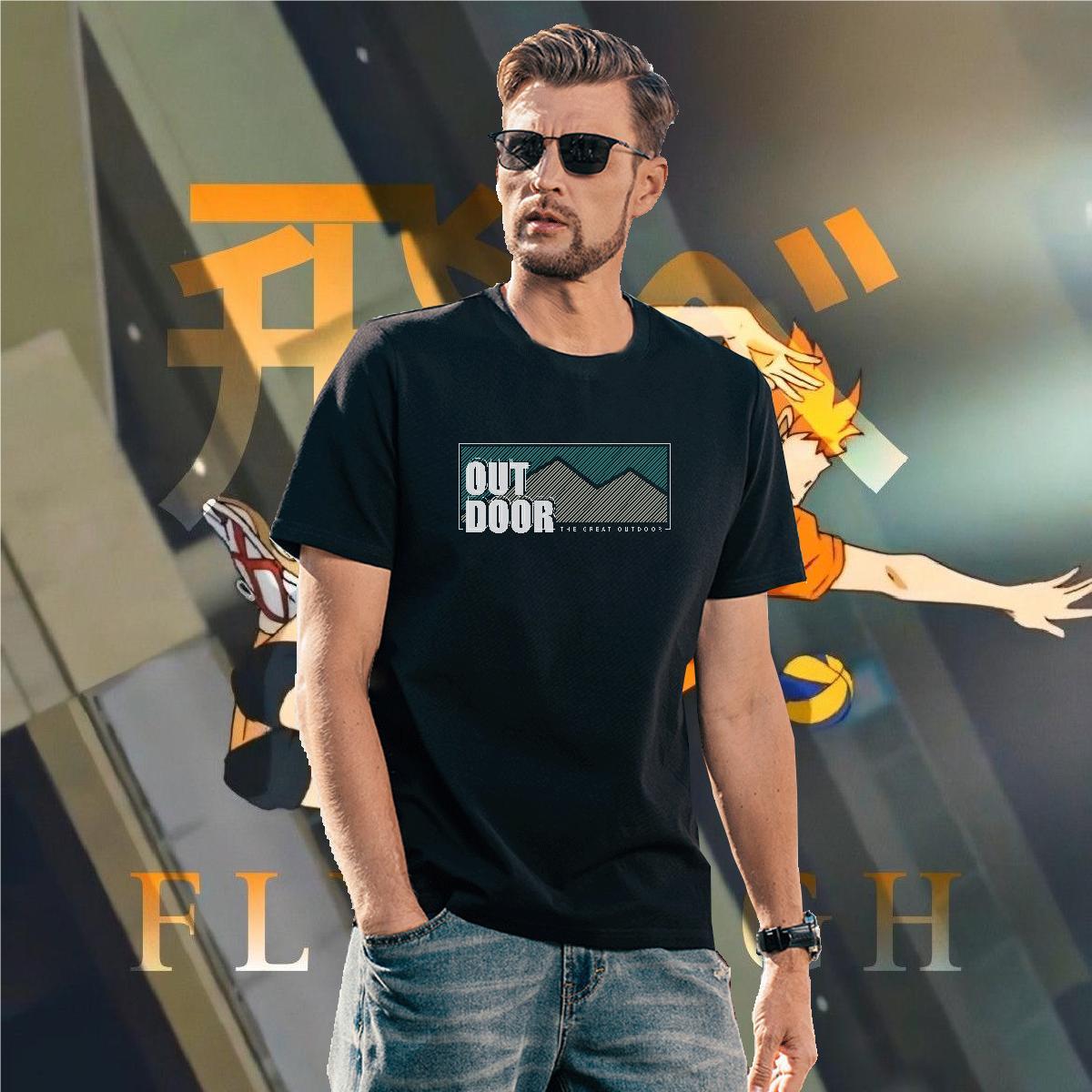 Unisex mountains 230g Cotton Couples T Shirts Home Outdoor Short Sleeve O-Neck Men T Shirts Customized Floral Print Polos