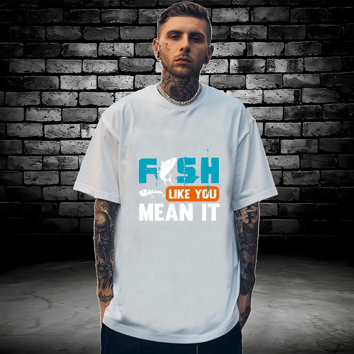 Popular fish 230g Cotton Men Tops Tees Casual Beach Crew Neck Breathable T-Shirts for Men Classic Skull Polos